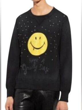 Coach NWT Have A Gnarly Day Distressed Sweatshirt Black And Yellow Size Small